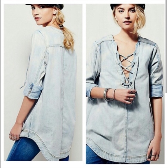 NWOT Free People Washed Out Cloud Blue
Denim Lace Up - Picture 12 of 12